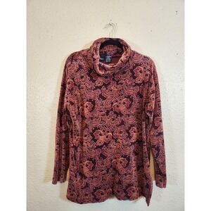 Lizsport Women‎ Maroon Floral Paisley Print Cowl Turtleneck Side Slit Sweater M